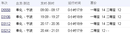 奉化到宁波动车时间